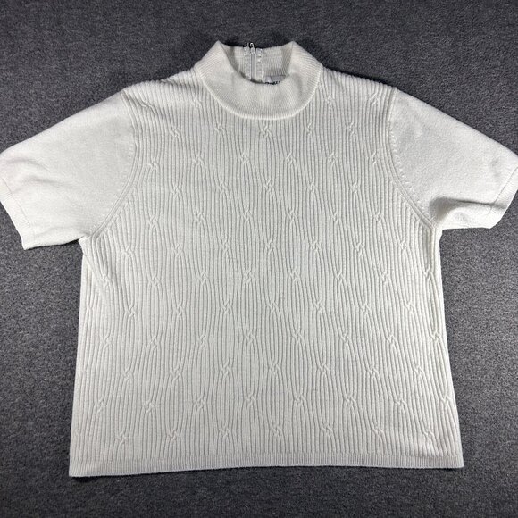 BonWorth Cream Short Sleeve Turtleneck Sweater Women's Med Petite Cashmere Like - Picture 1 of 12